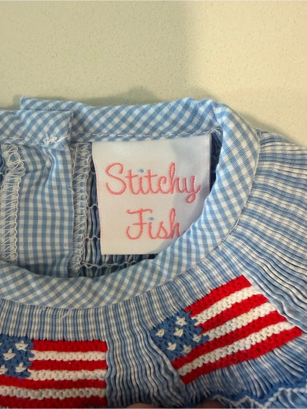 Stitchy Fish American Flag Smocked Baby Bubble